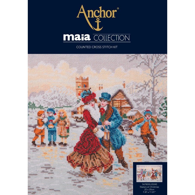 Kit de Bordado - Skaters at Christmas - Anchor Maia Collection